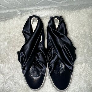 New AGL Navy Blue Leather and Satin Sneakers Size 37